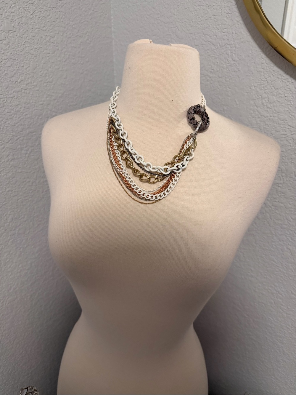 Vera Wang White, Gold & Rose Gold Multi-Layer Chain Necklace